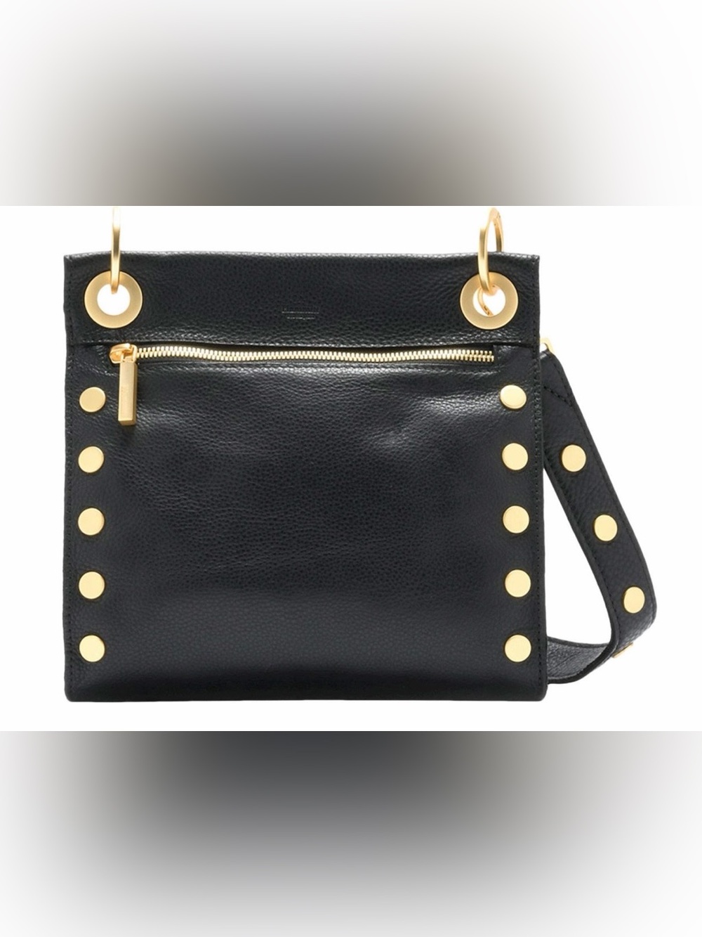 Hammitt Vintage Tony Black Leather Crossbody Bag with Gold Studs
